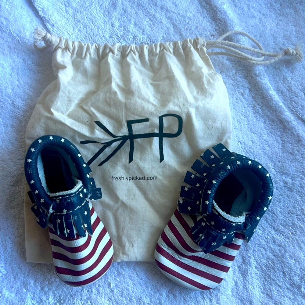 Freshly picked American Flag Fringe Moccasins